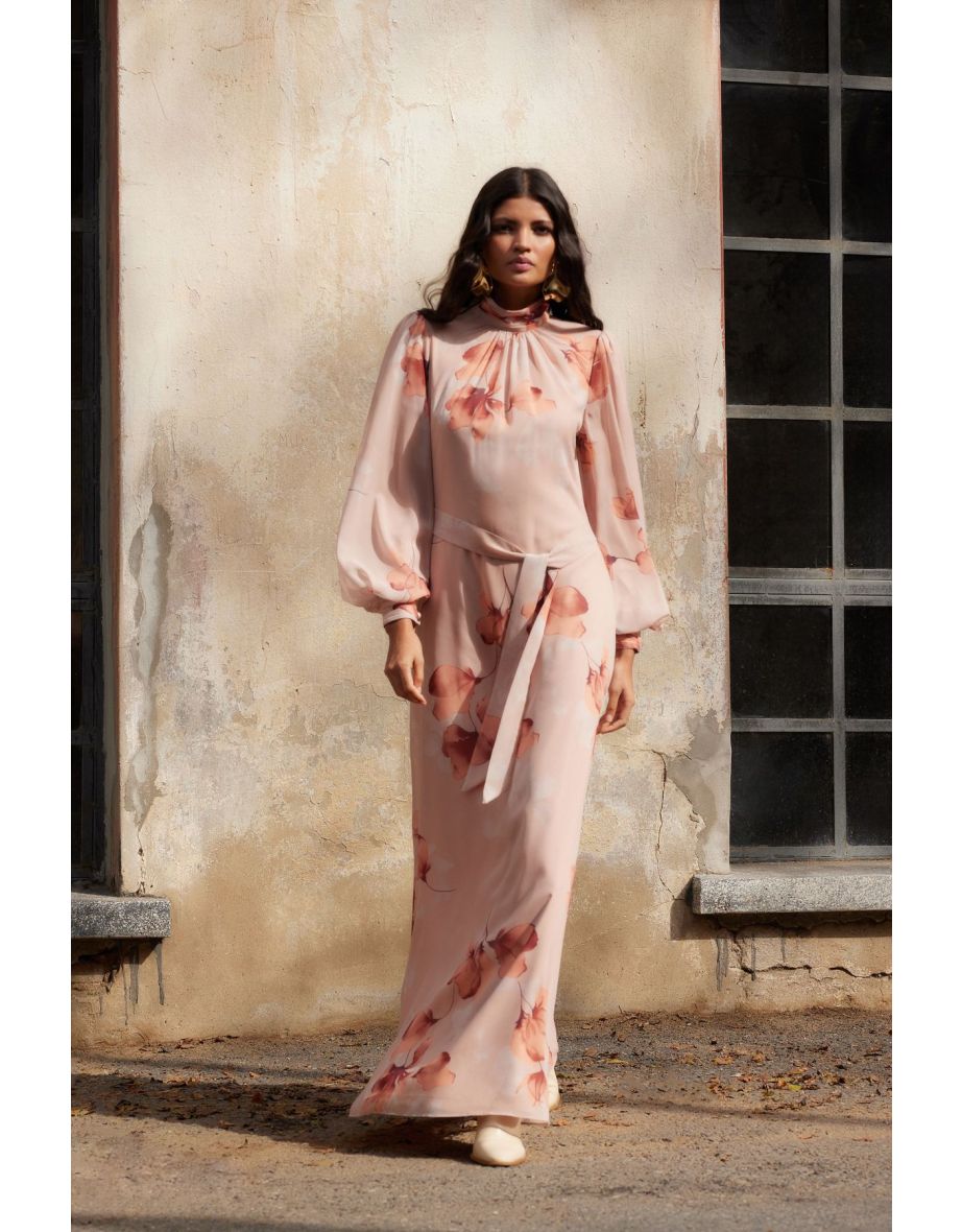 X AI Powder Floral Print Belted Dress