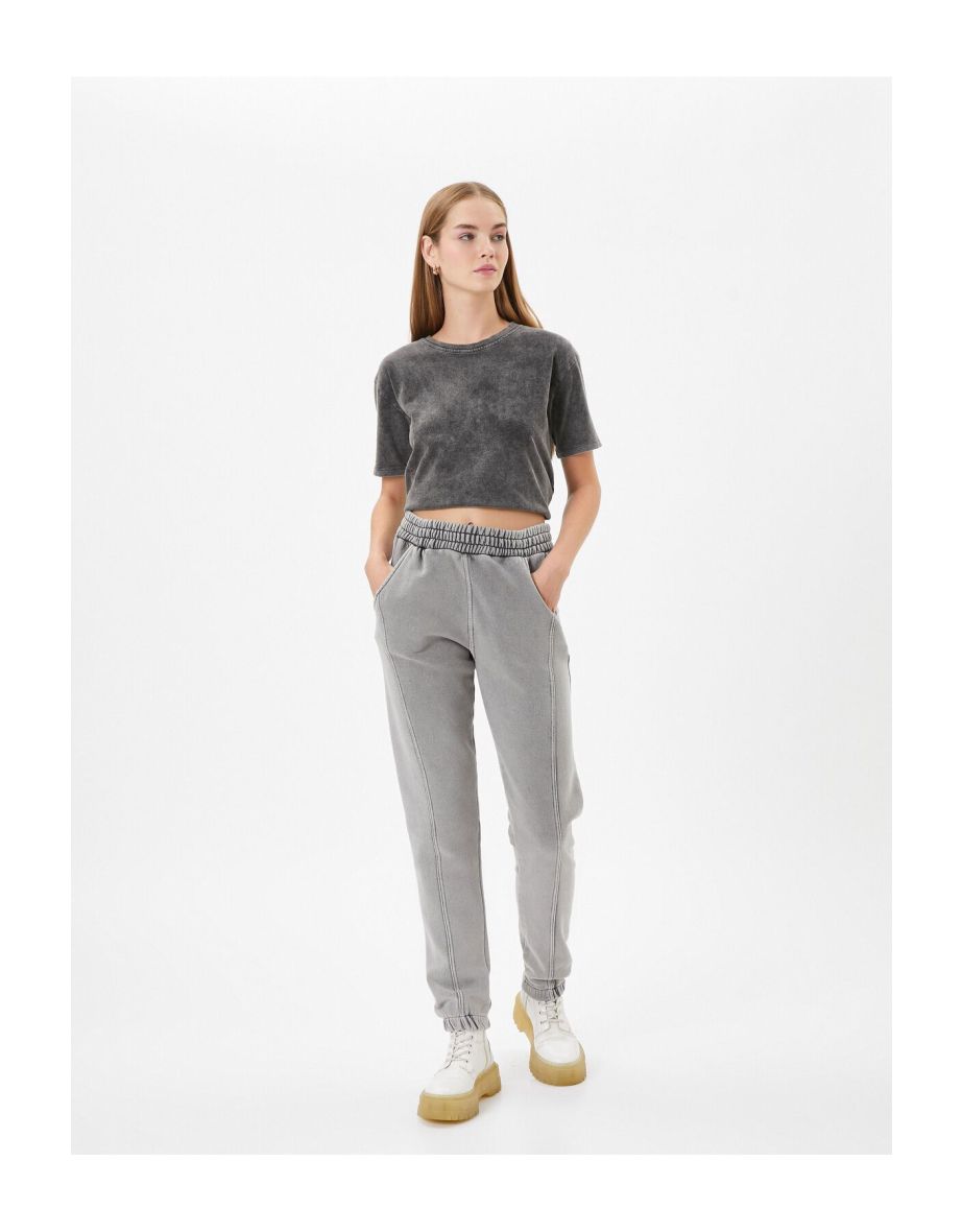 Jogger Sweatpants Faded Effect High Waist with Pockets. Comfortable Fit. Cotton.