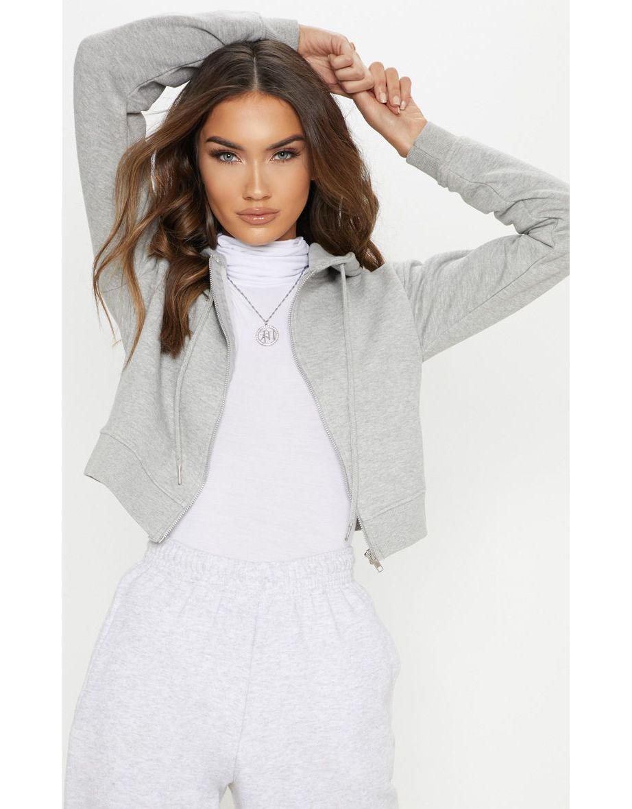 Grey Crop Zip Hoodie