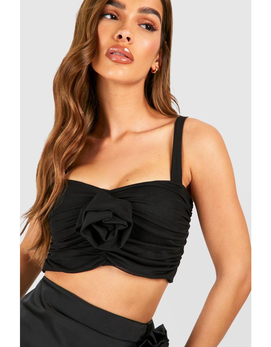 Rose Detail Mesh Crop Top - black - 3