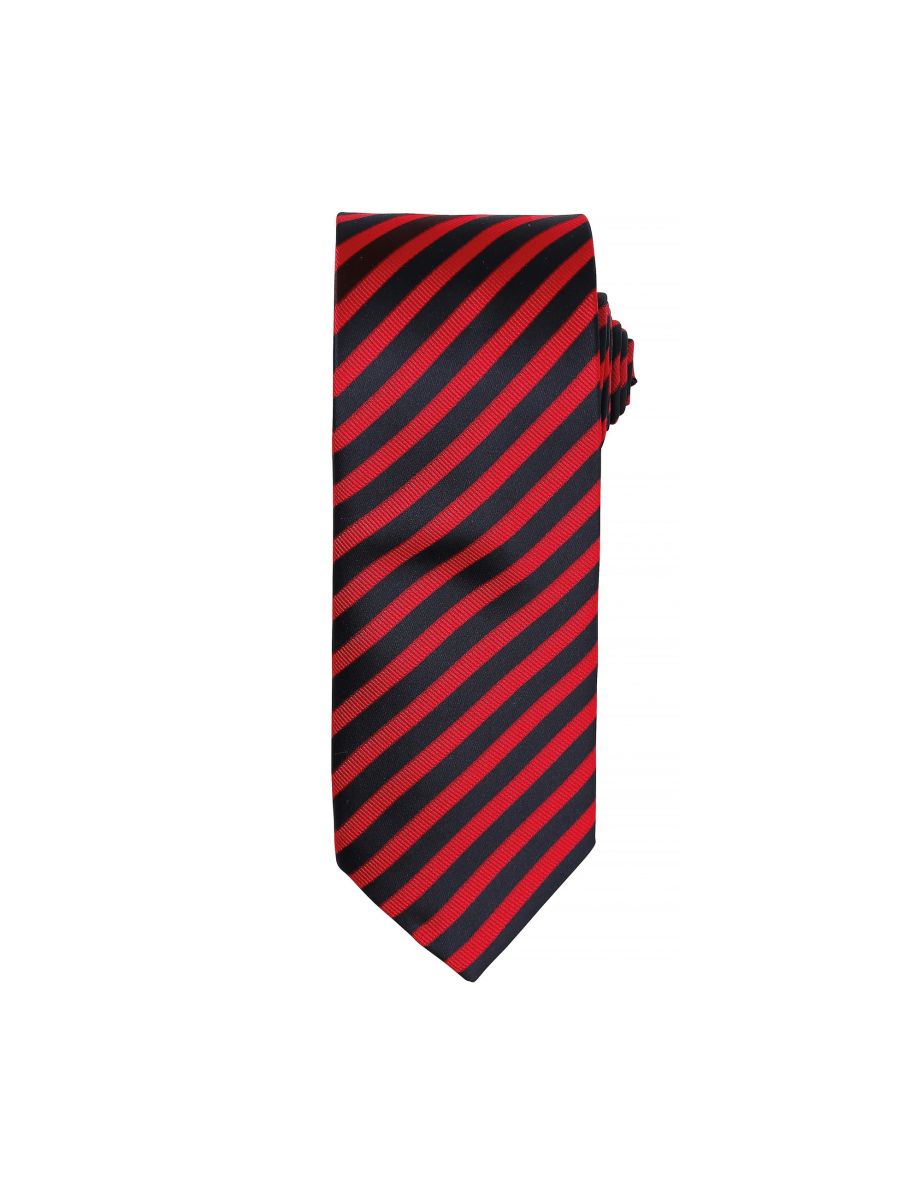 Premier Mens Double Stripe Pattern Formal Business Tie - Red/Black