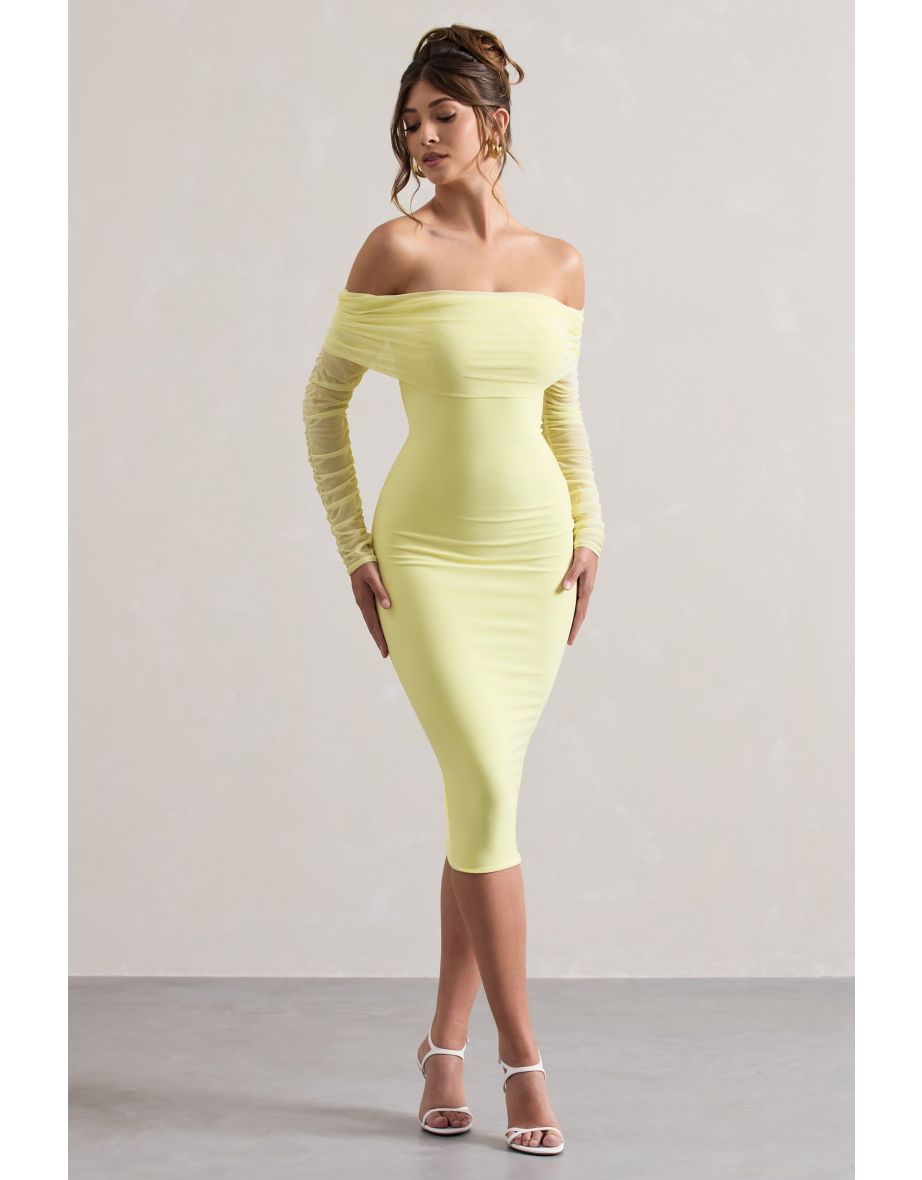 Only You | Lemon Ruched Mesh Bardot Midaxi Dress - 4