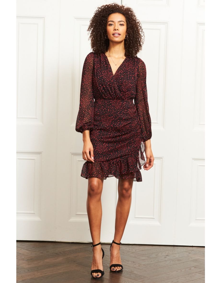 Black & Red Heart Print Silhouette Illusion Dress