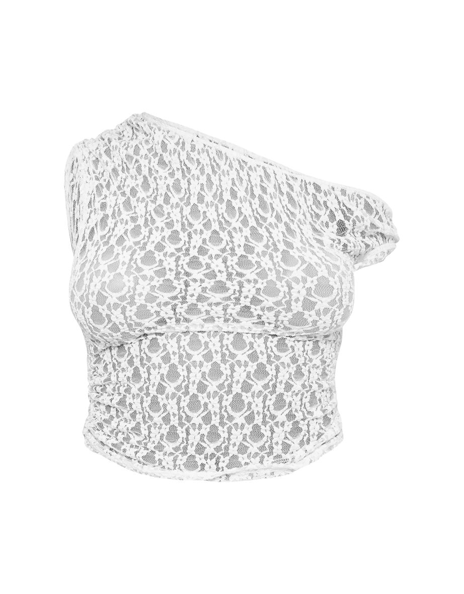 Ivory Lace Sheer Asymmetric Top - 4