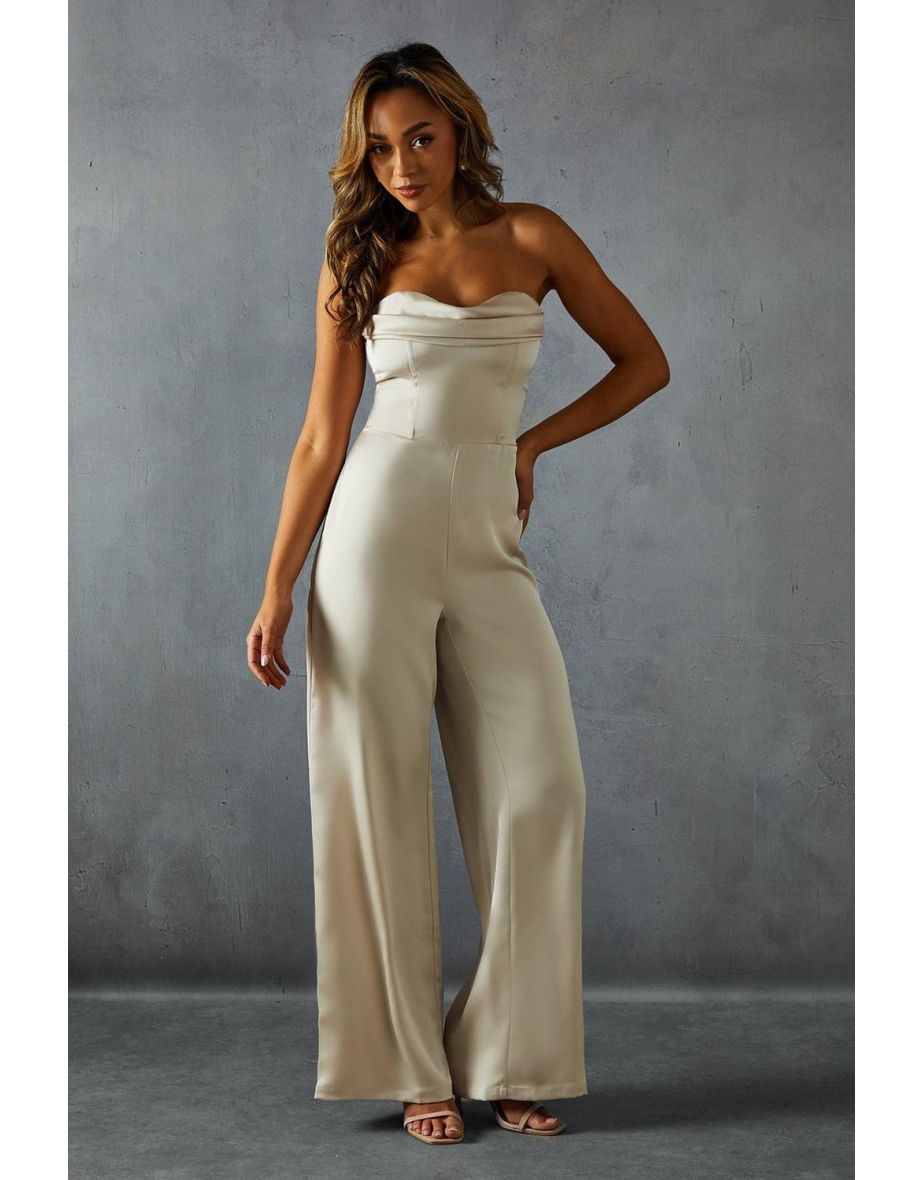 Satin Sweetheart Drape Wide Leg Jumpsuit
