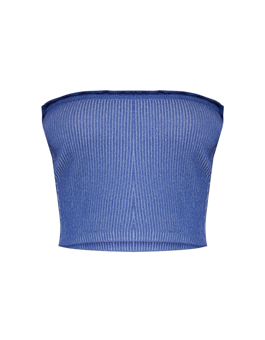 Blue Two Tone Knit Lettuce Hem Top - 4