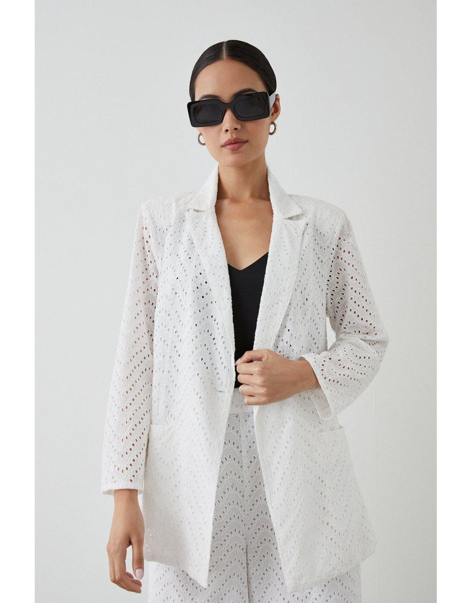 Broderie Blazer 3/4 Sleeve - white