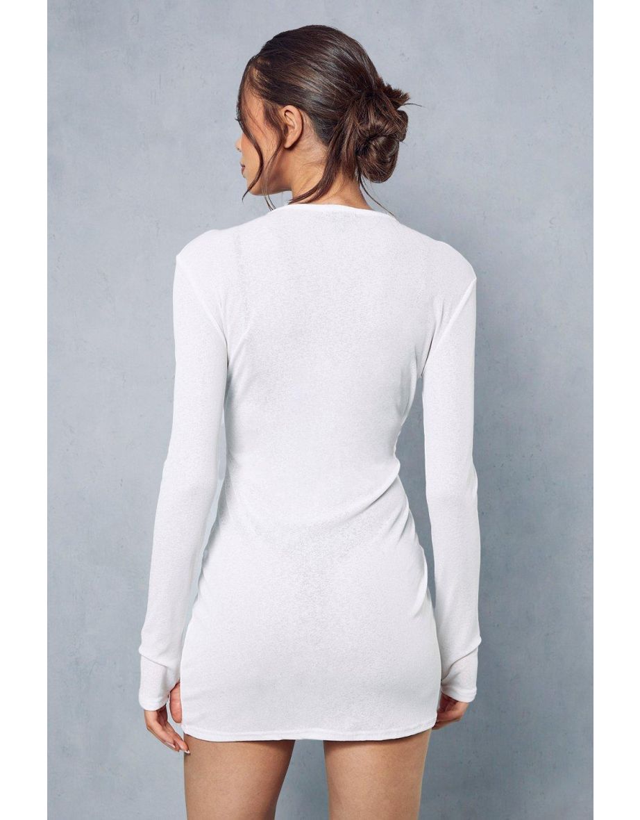 Sheer Jersey Long Sleeve Mini Dress - 3