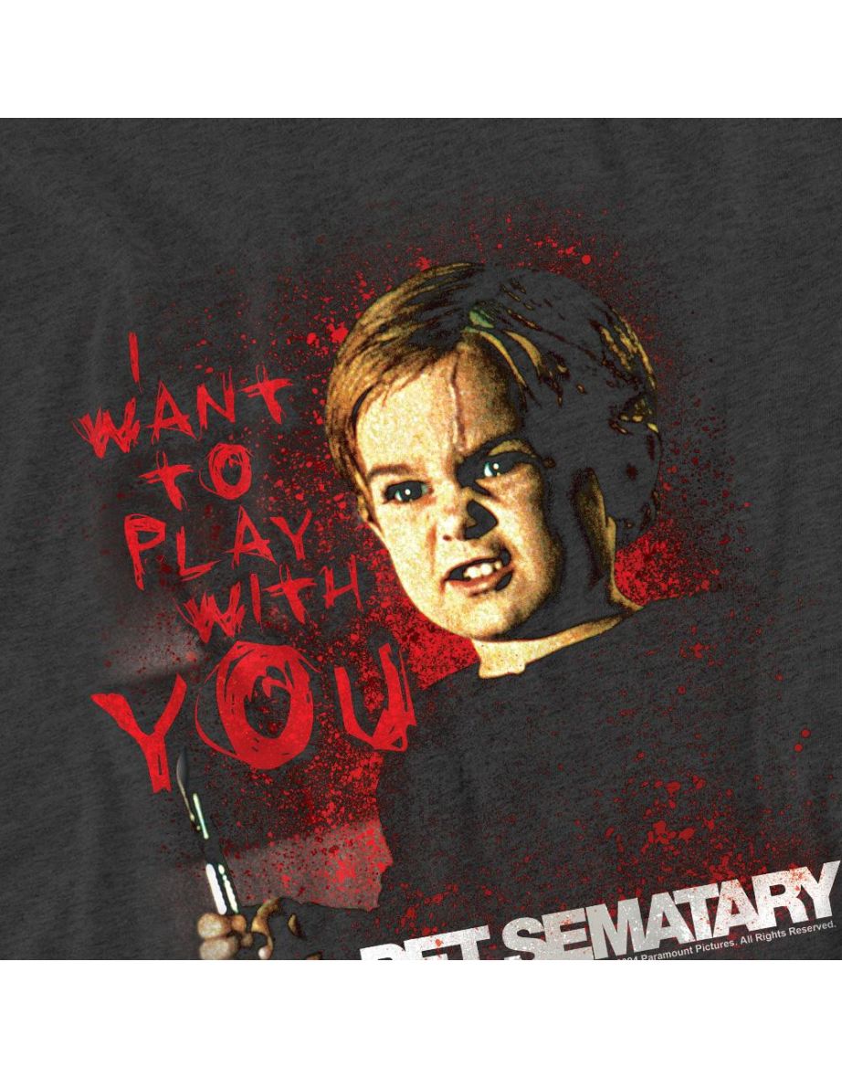 Pet Sematary Unisex Adult I Want To Play T-Shirt - Charcoal - 3