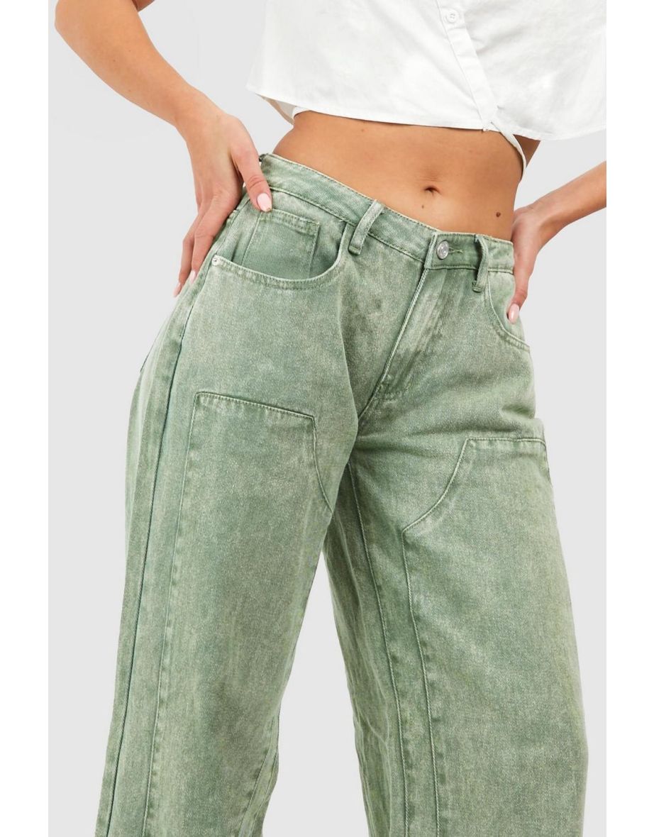 Washed Khaki Baggy Straight Leg Carpenter Jeans - khaki - 3
