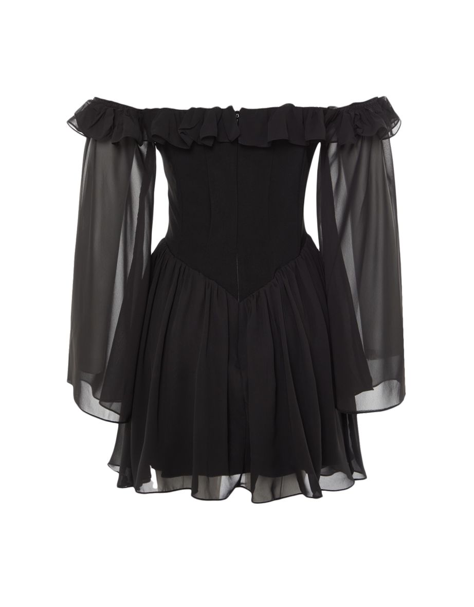 Off-Shoulder Column Mini Dress with Long Sleeves - 7