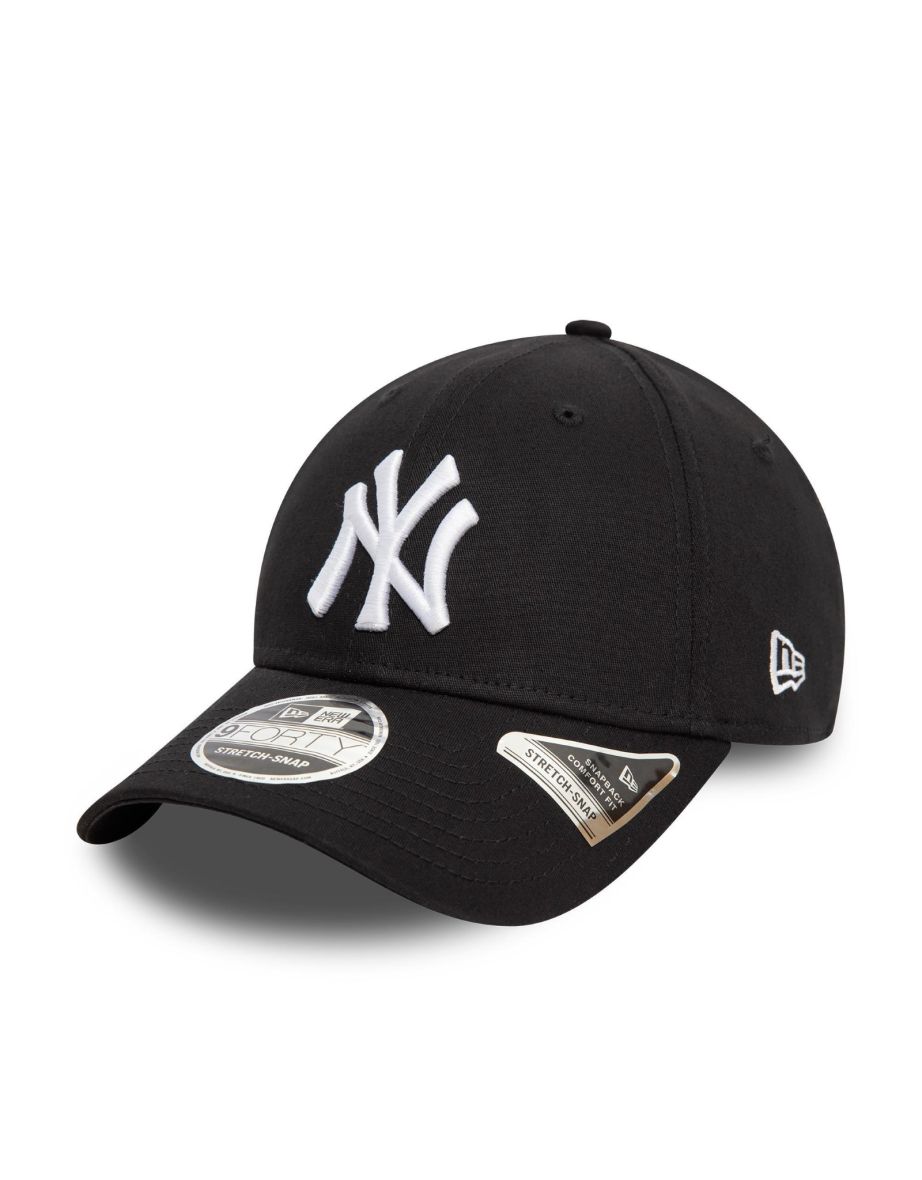 New Era Mens New York Yankees 9FORTY Stretch Snap Baseball Cap - Black - OSFM