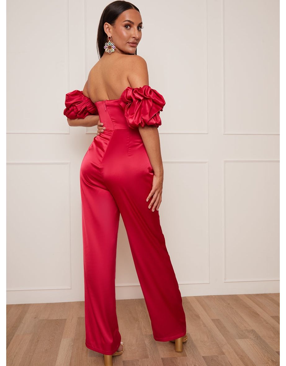 Petite Bardot Corset Style Jumpsuit in Pink - 4