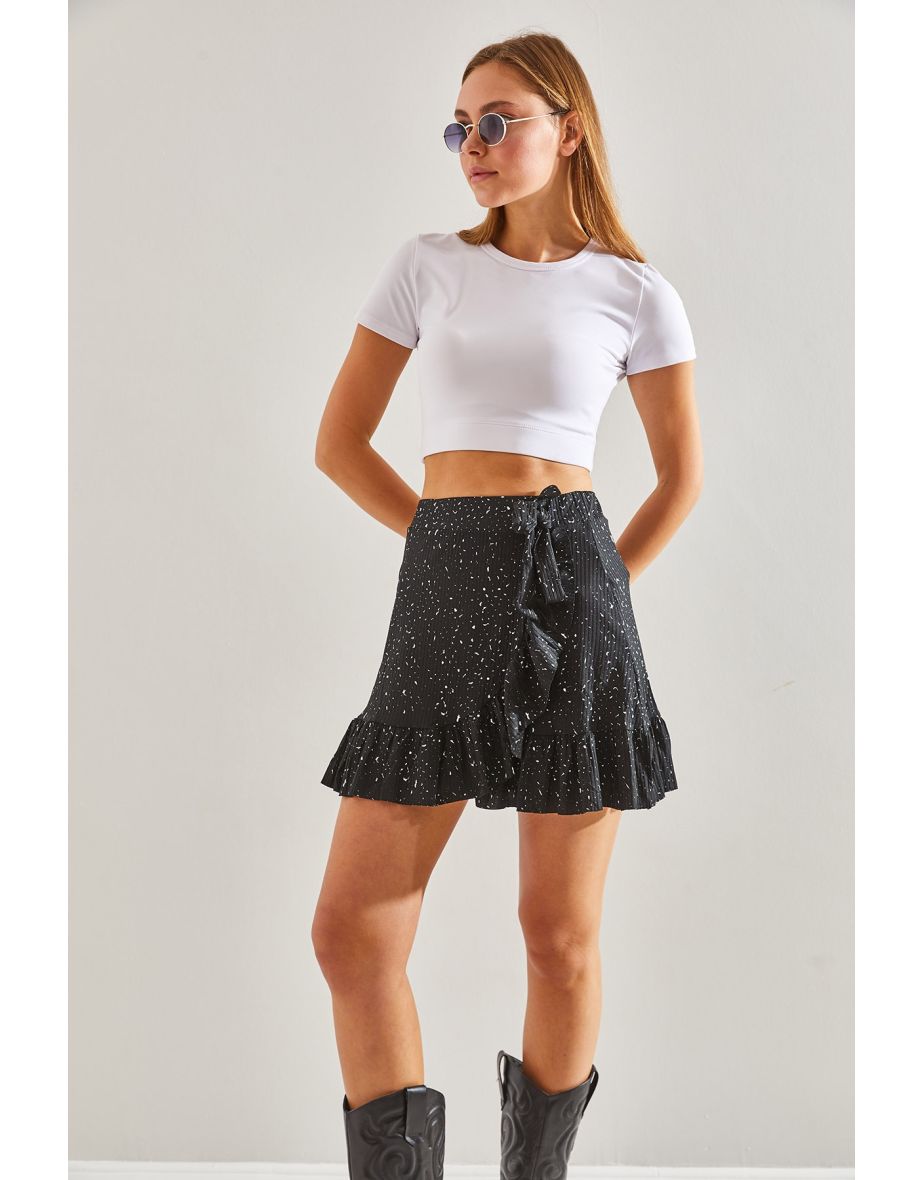 Women's Elastic Waist Patterned Mini Skirt - 6