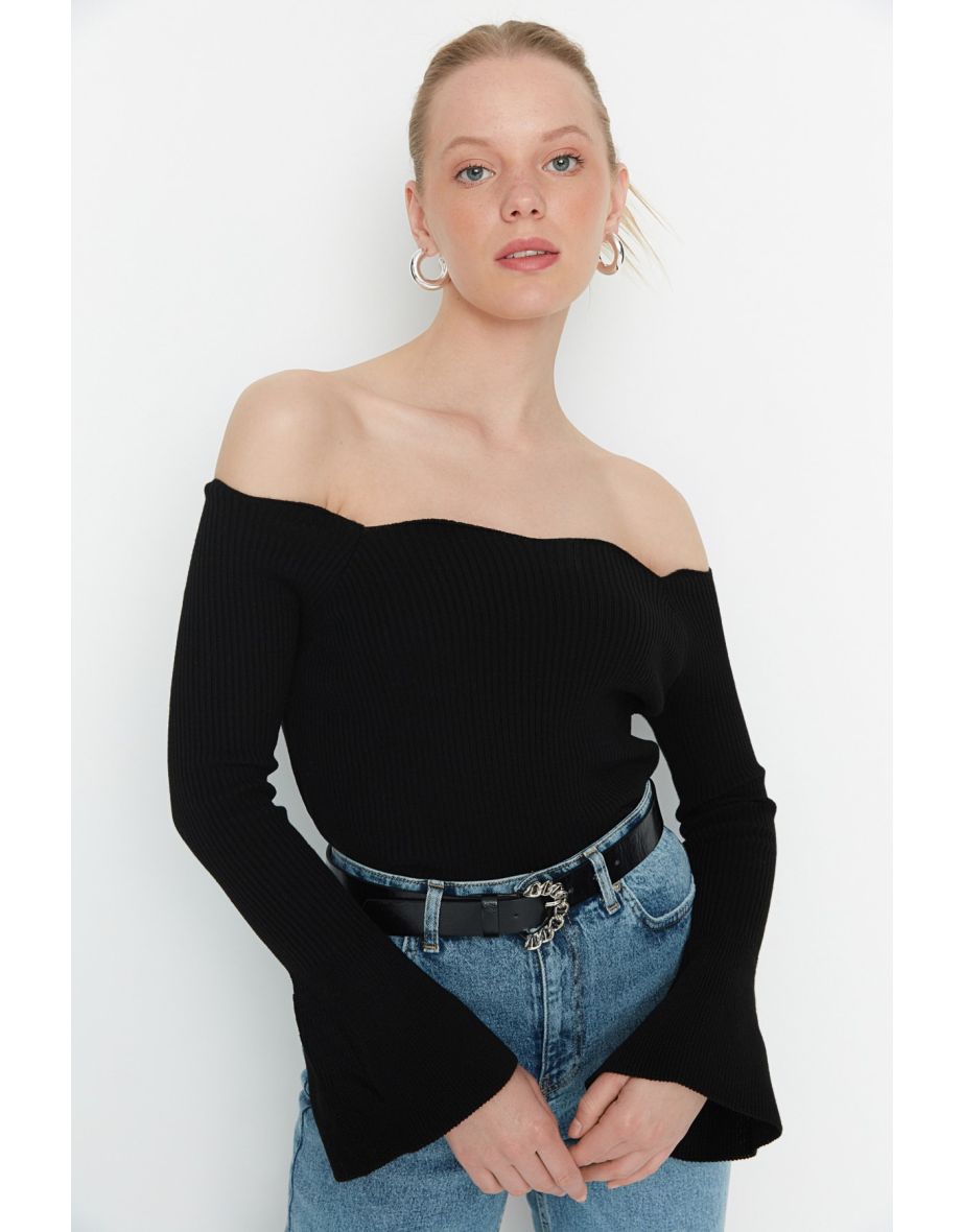 Black Spanish Sleeve Basic Knitwear Sweater
