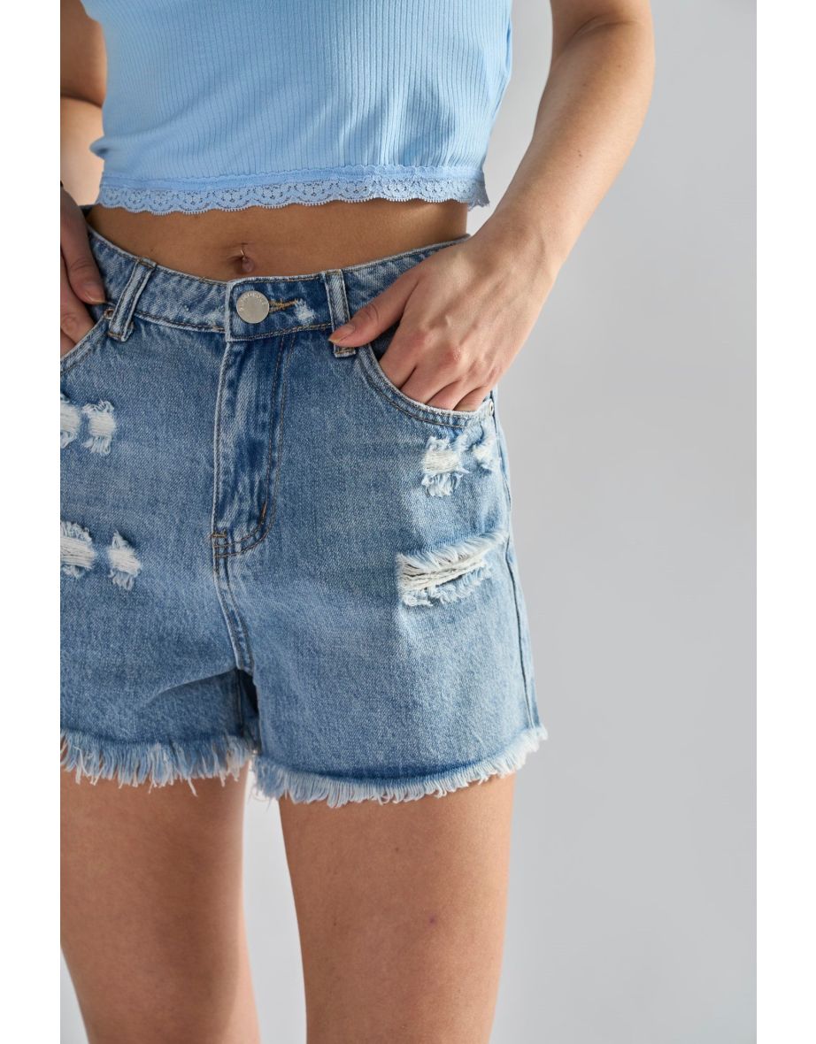Glamorous Vintage Wash Distressed Denim Shorts - 3