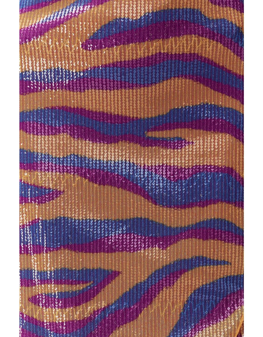 Multi Color Patterned Fitted Lined Shimmer Sequin Sequin Skirt - 7