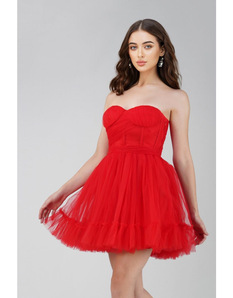 Lauren Red Tulle Mini Dress