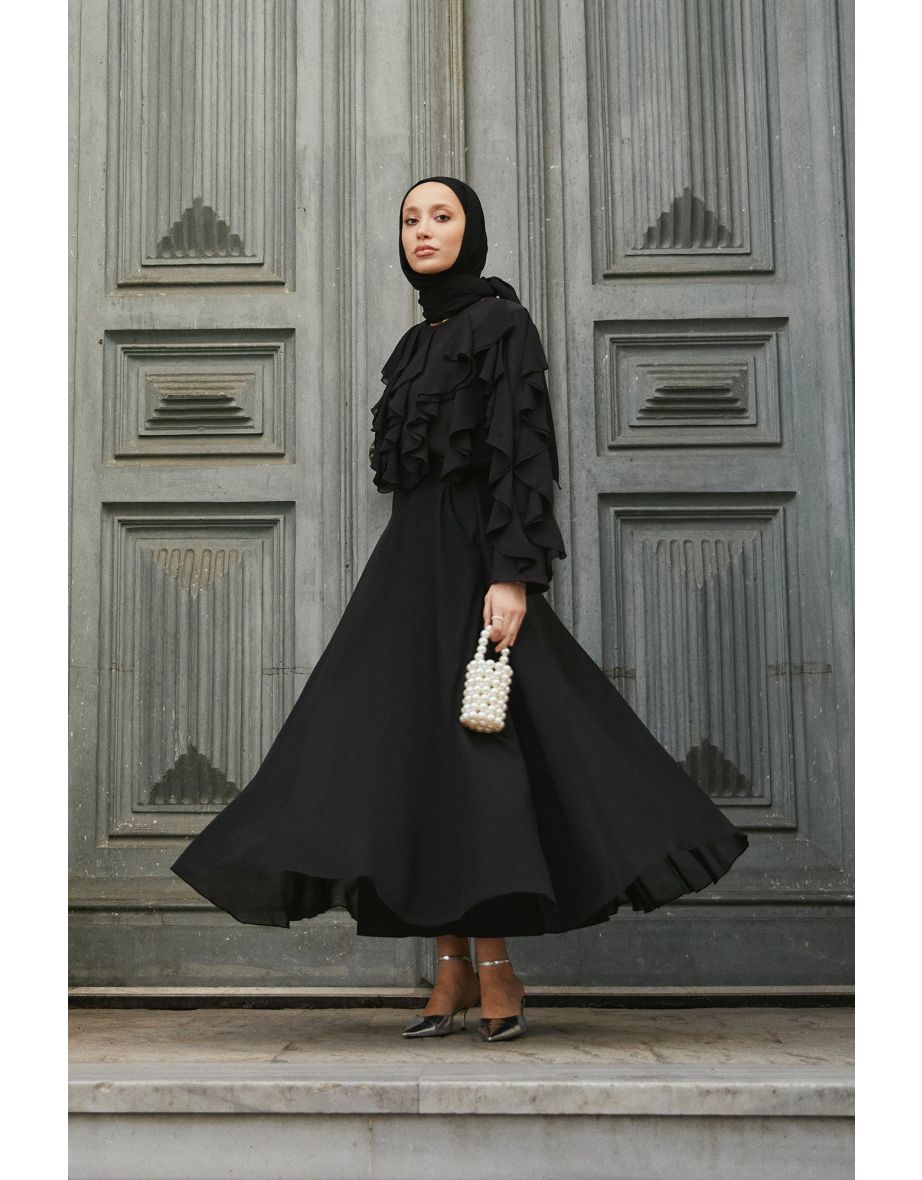 Black Pleated A-Line Maxi Skirt - 5