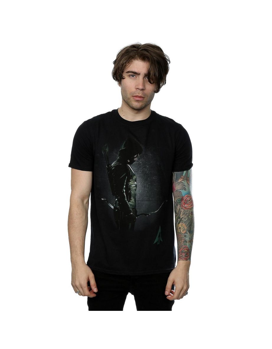 Green Arrow Mens Hooded Focus Cotton T-Shirt - Black