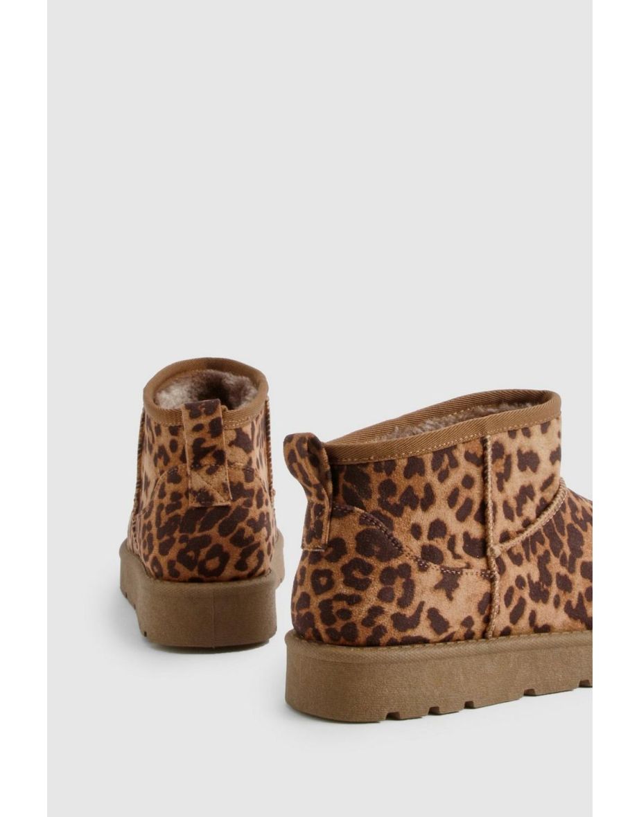 Leopard Cosy Mini Ankle Boots - brown - 3