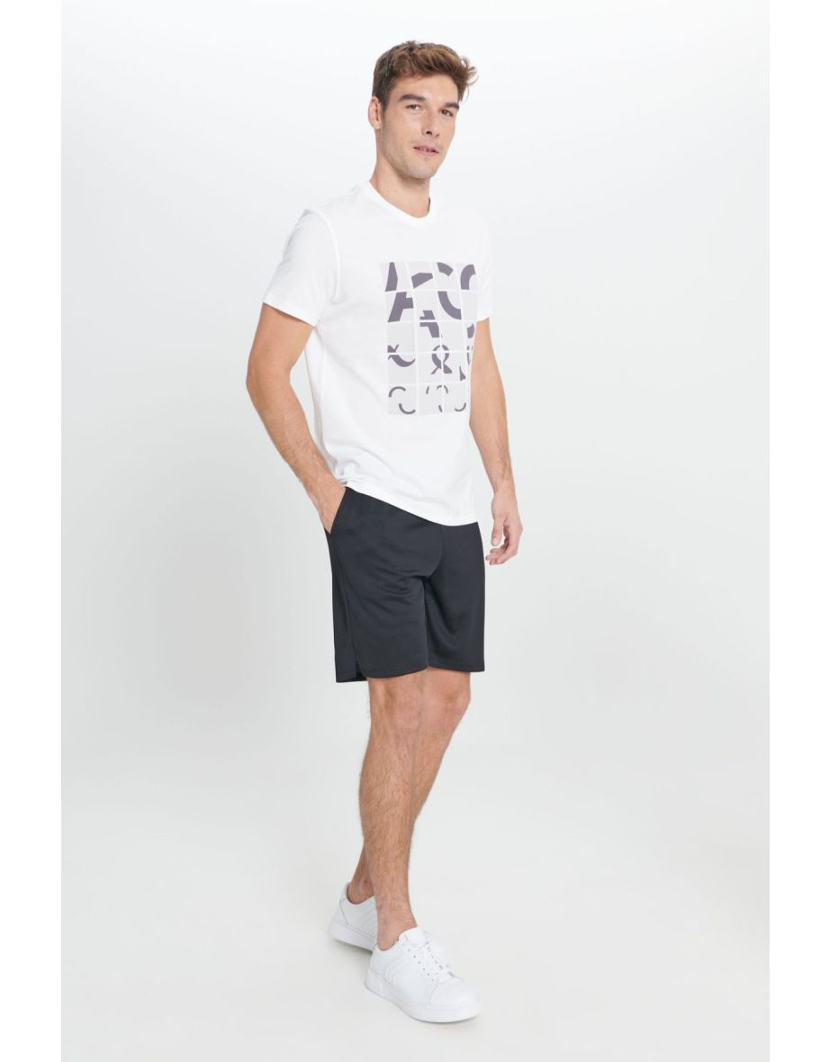 Men's Black Standard Fit Normal Cut Knitted Sports Shorts