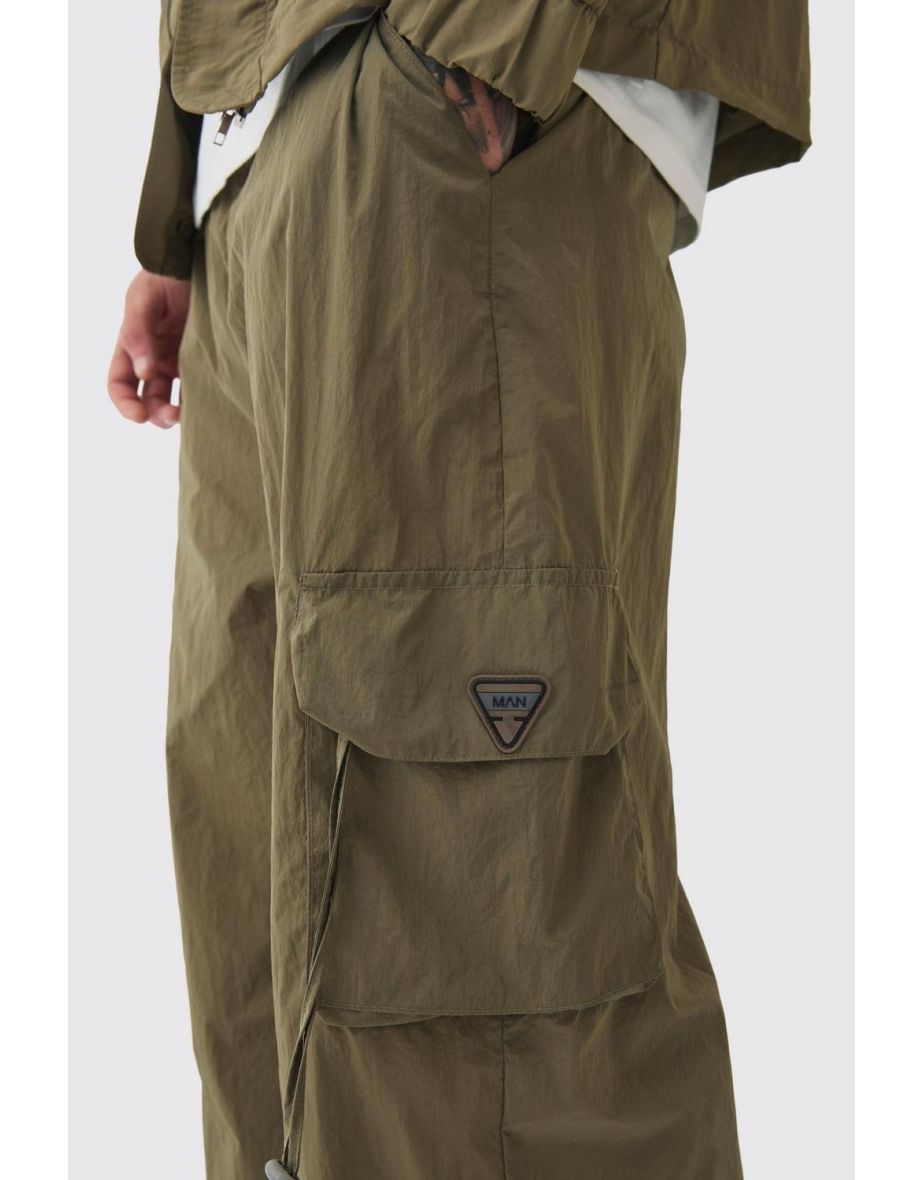 Tall Crinkle Nylon Cargo Parachute Trousers In Khaki - khaki - 2