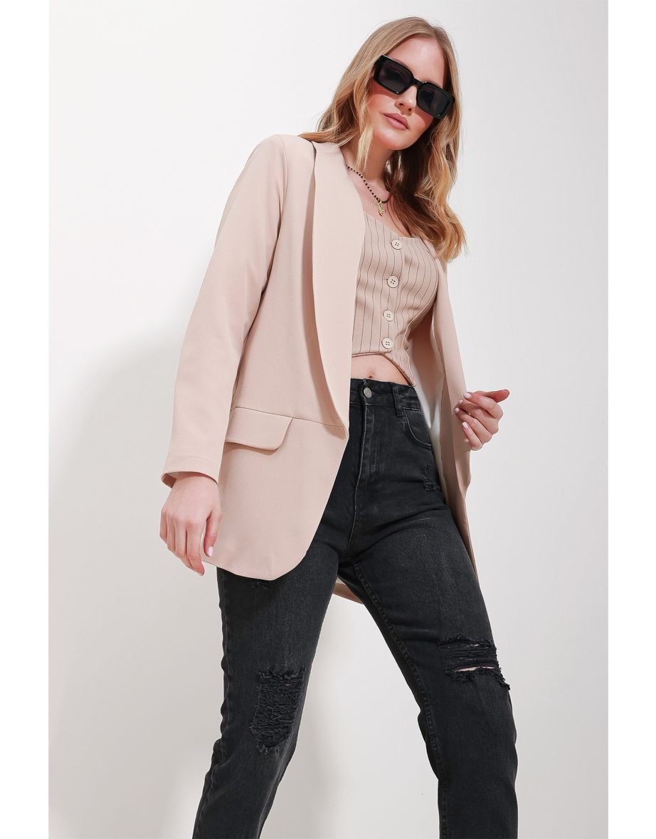 Women's Beige Shawl Inner Lined blazer