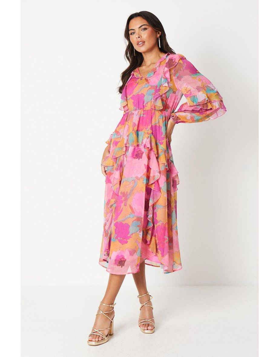Floral Print Panel Skirt Midi Dress