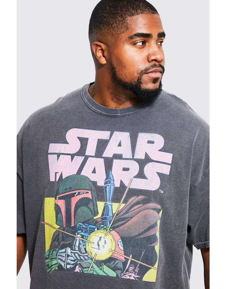 Plus Acid Wash Star Wars License T-shirt - charcoal