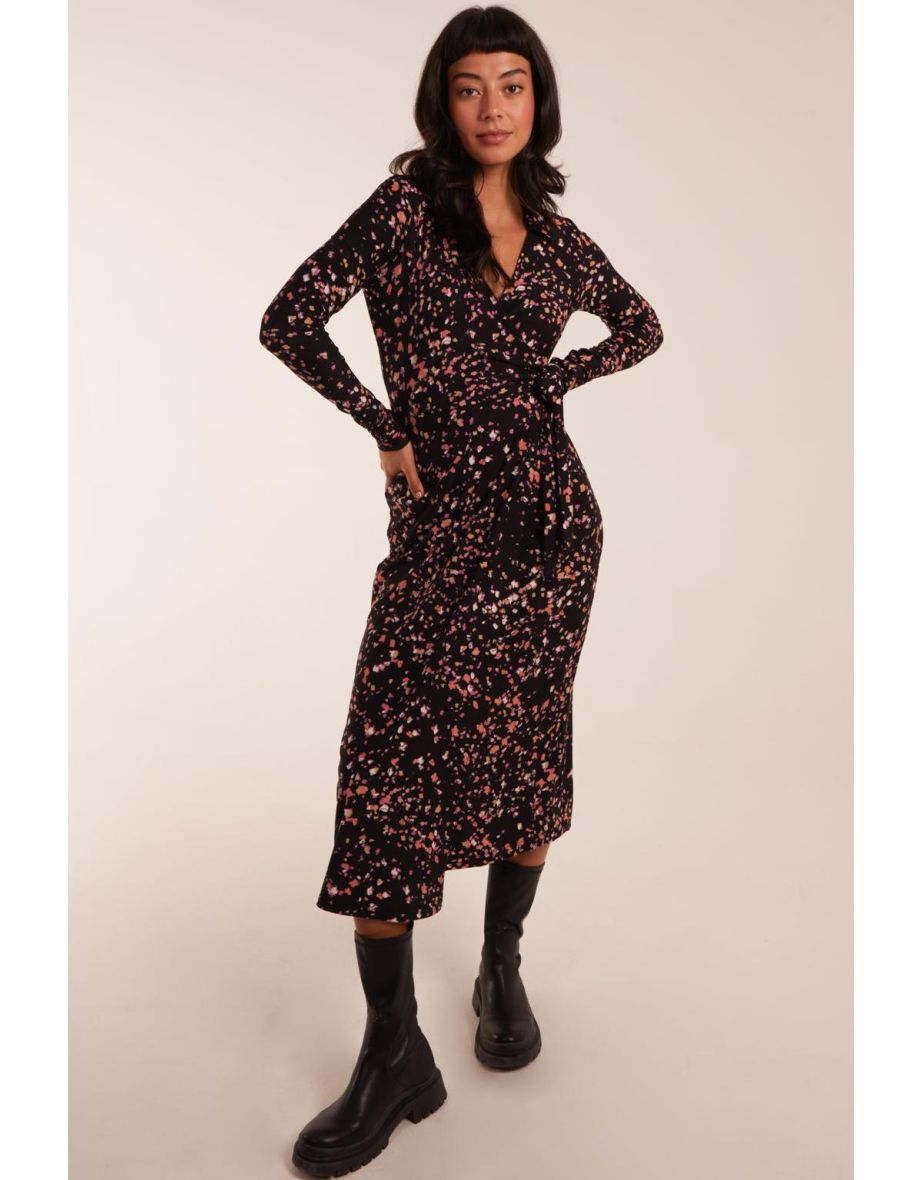 Tie Side Long Sleeve Wrap Dress