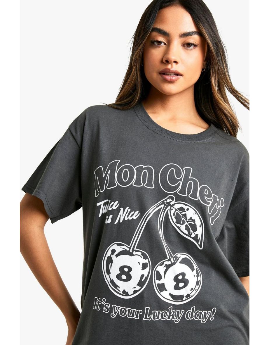 Mon Cheri Slogan Oversized T-Shirt - charcoal - 3