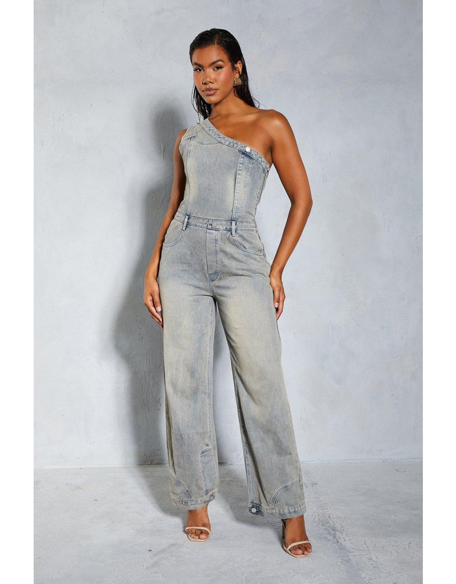 Denim Deconstructed One Shoulder Jumpsuit