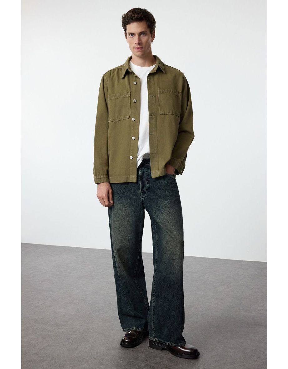 Khaki Regular Fit Double Pocket Denim Jacket