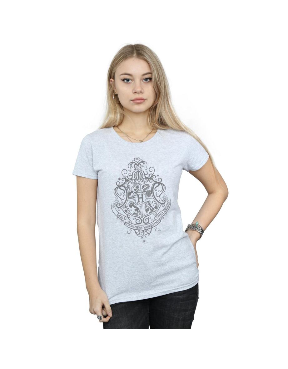 Harry Potter Womens/Ladies Hogwarts Draco Dormiens Crest Cotton T-Shirt - Sports Grey