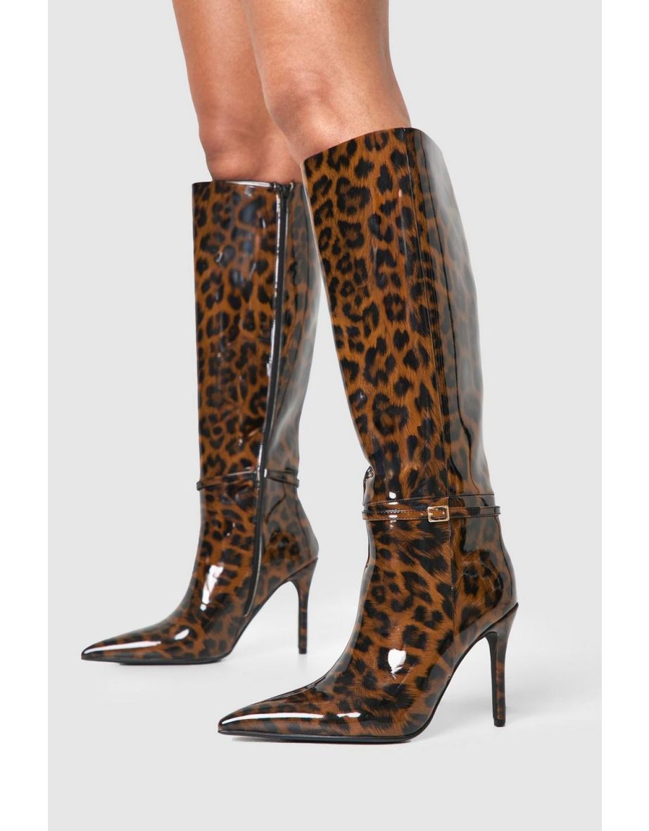 Leopard Stiletto Pointed Knee High Boots - leopard