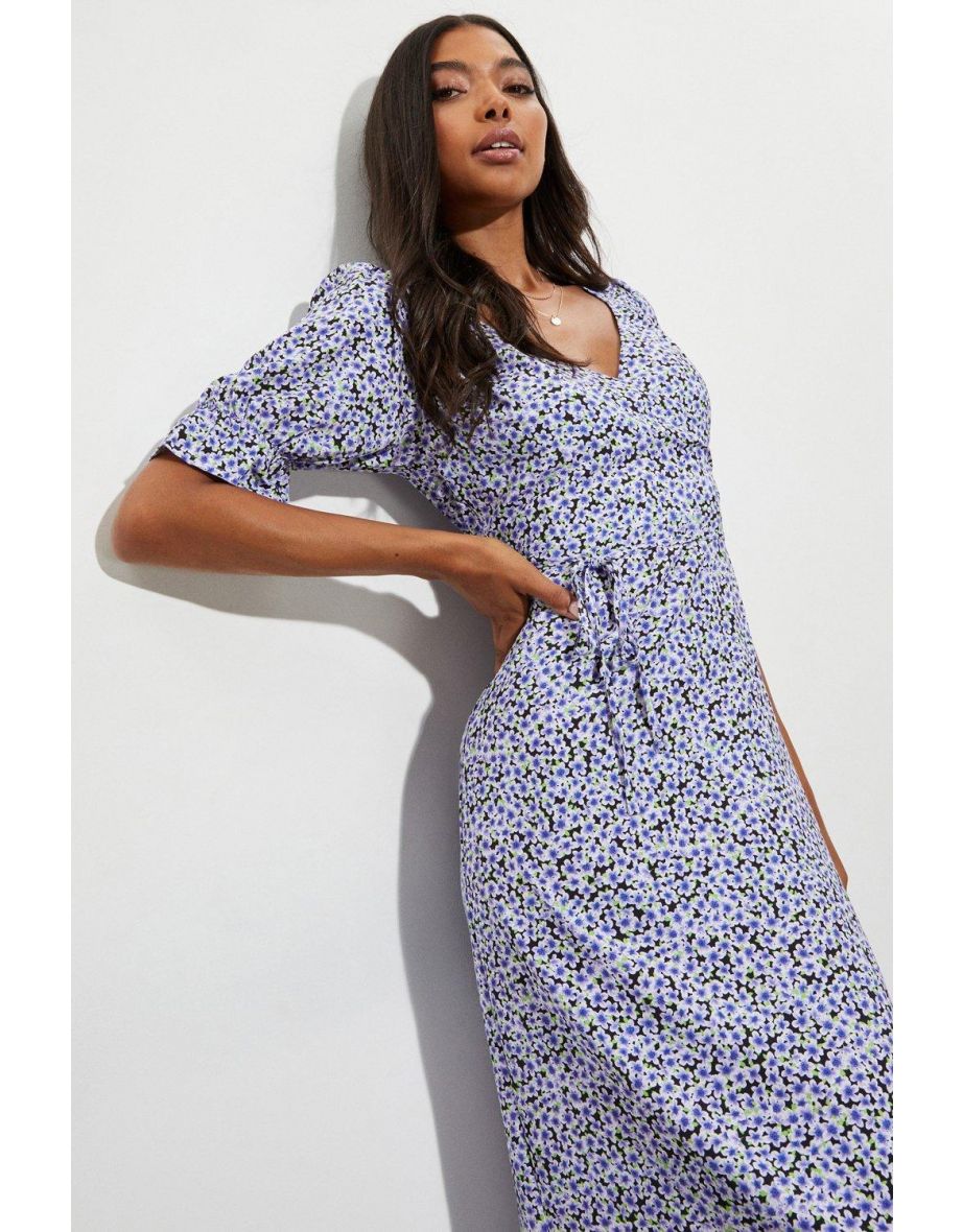 Petite Lilac Floral Wrap Midi Dress