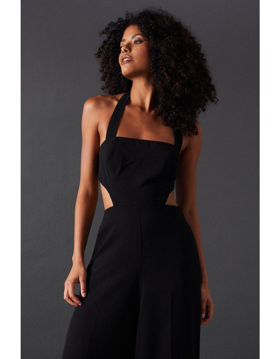 Open Back Halter Neck Wide Leg Jumpsuit - 3