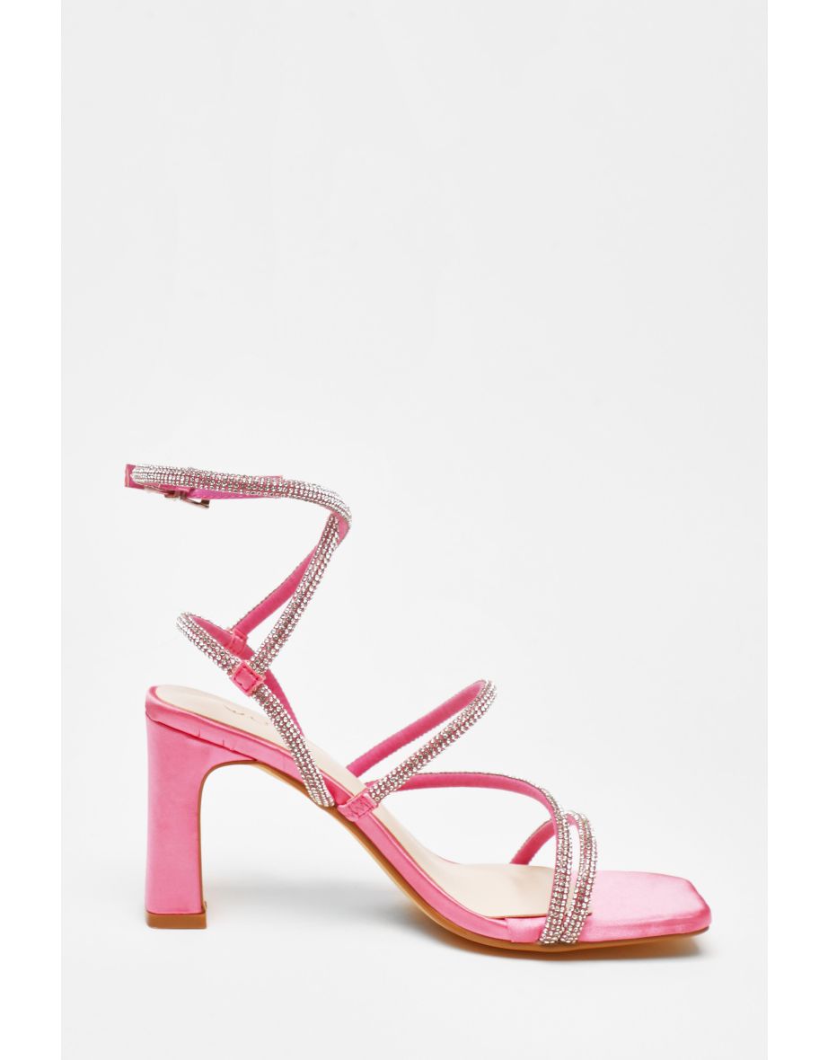 Quiz Pink Diamante Strappy Block Heeled Sandals - 4