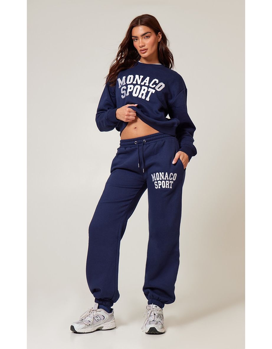 Navy Monaco Sports Embroidered Cuffed Joggers