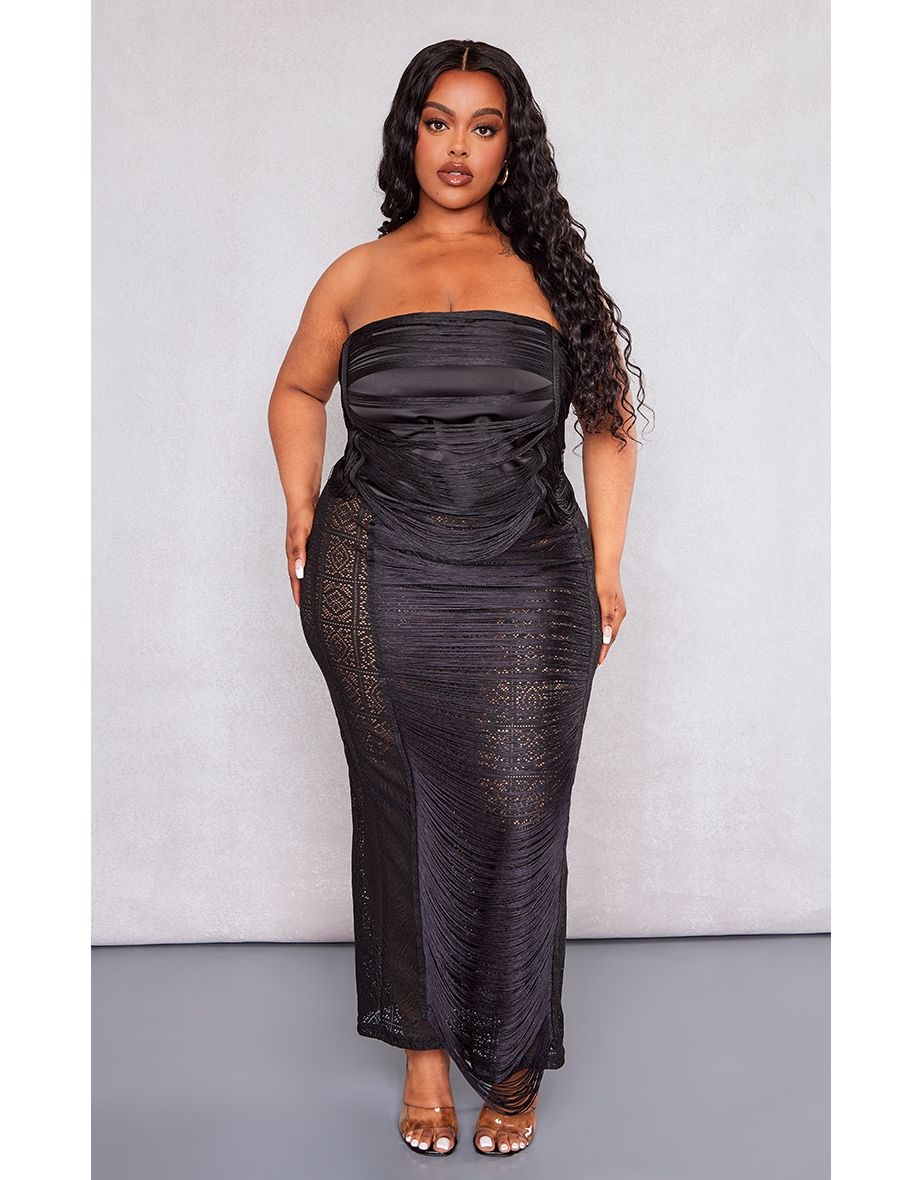 Plus Black Tassel Crochet Maxi Skirt