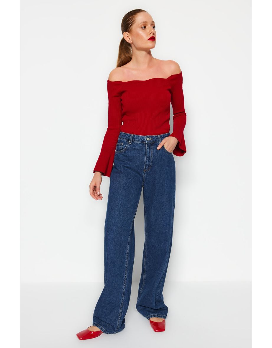 Red Carmen Collar Knitwear Sweater