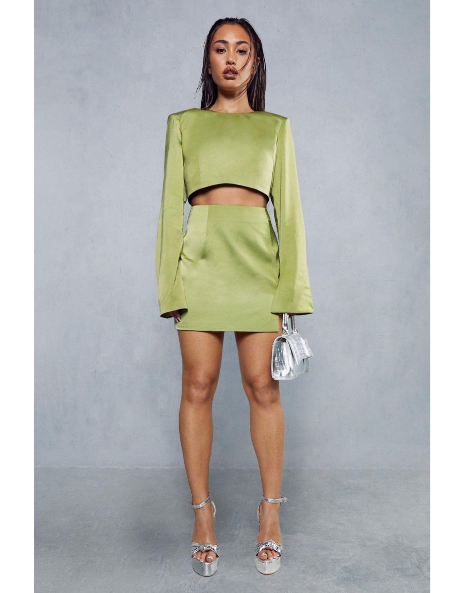 Premium Satin Shoulder Pad Split Skirt Co-ord