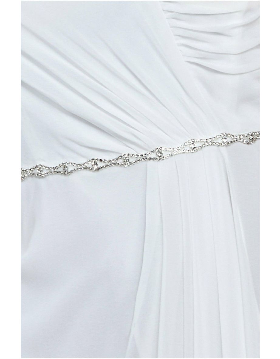 Goddiva Bardot Chiffon Wedding Dress With Belt - White - 3