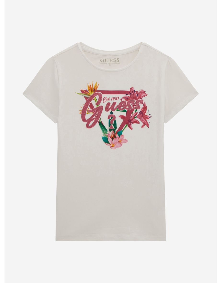 Girls Floral Logo T-Shirt in White