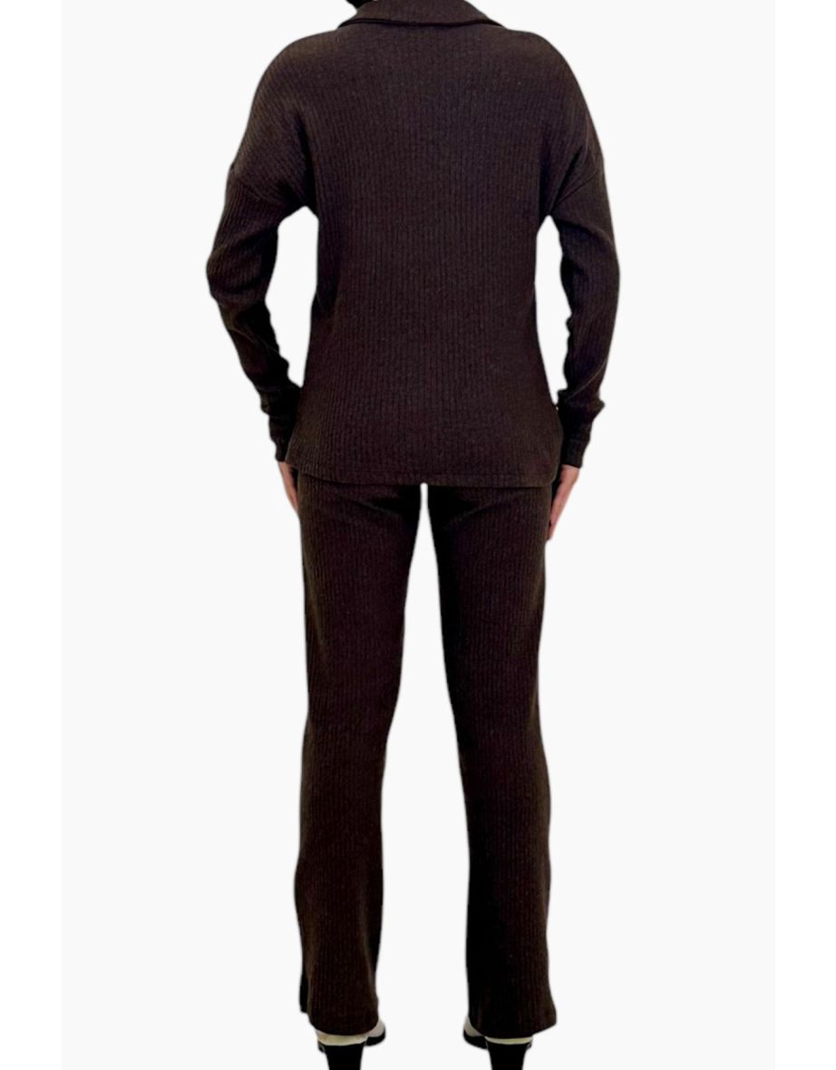 Women's Brown Polo Neck Top and Palazzo Pants Knitwear Bottom Top Set - 3