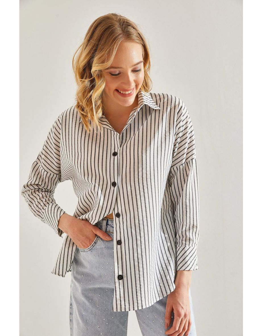 Women's Seersucker Striped Shirt - 5