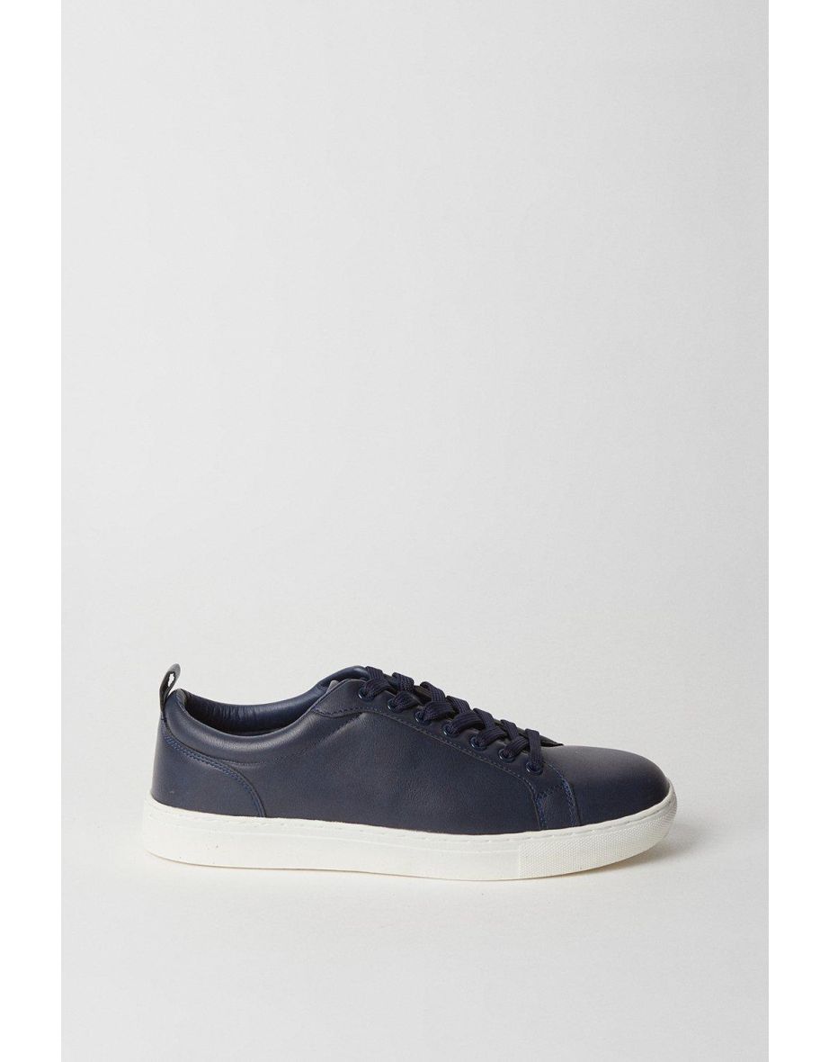 Navy Smart Faux Leather Trainers - 2