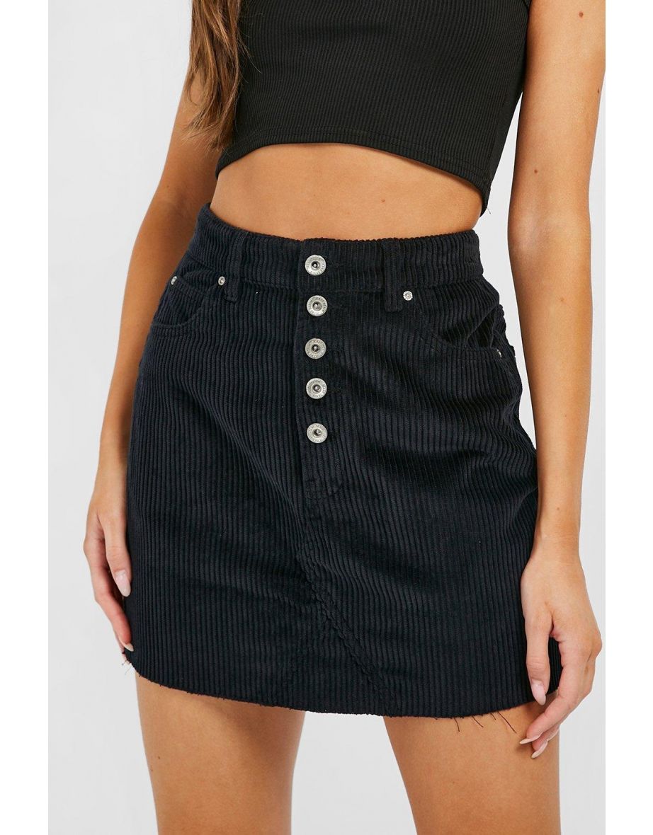 Exposed Button Cord Skirt - black - 3