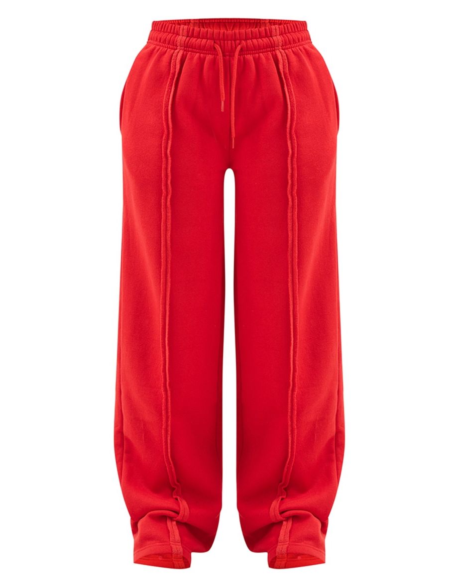 Red Oversized Wide Leg Seam Detail Joggers - 4